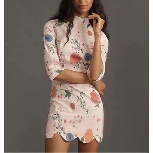 Maeve Mock-Neck floral pink Stretch Shift Mini Dress 4